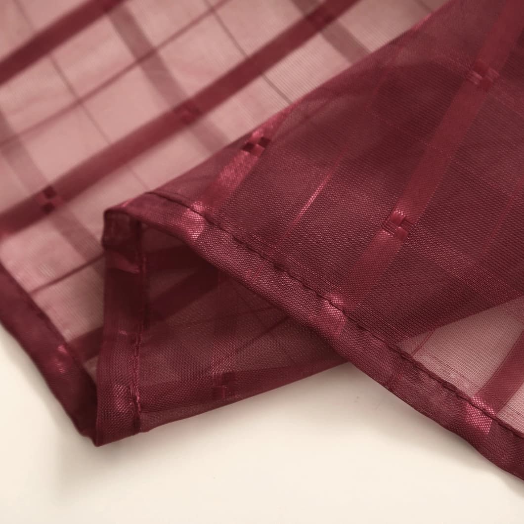 Plaid Voile Rod Pocket Curtains 52x84 Burgundy (4 Panels)