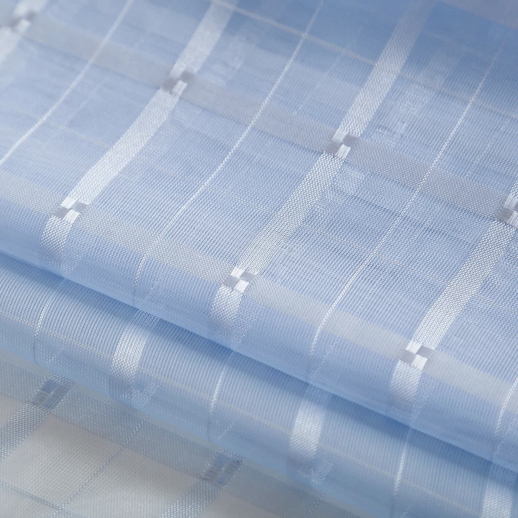 Plaid Voile Rod Pocket Sheer Curtains 52x84 Sky Blue (4 Panels)