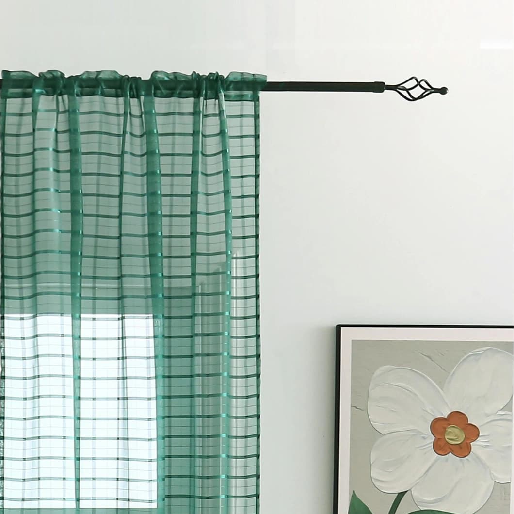 Plaid Voile Rod Pocket Sheer Curtains 52x84 Hunter Green (4 Panels)