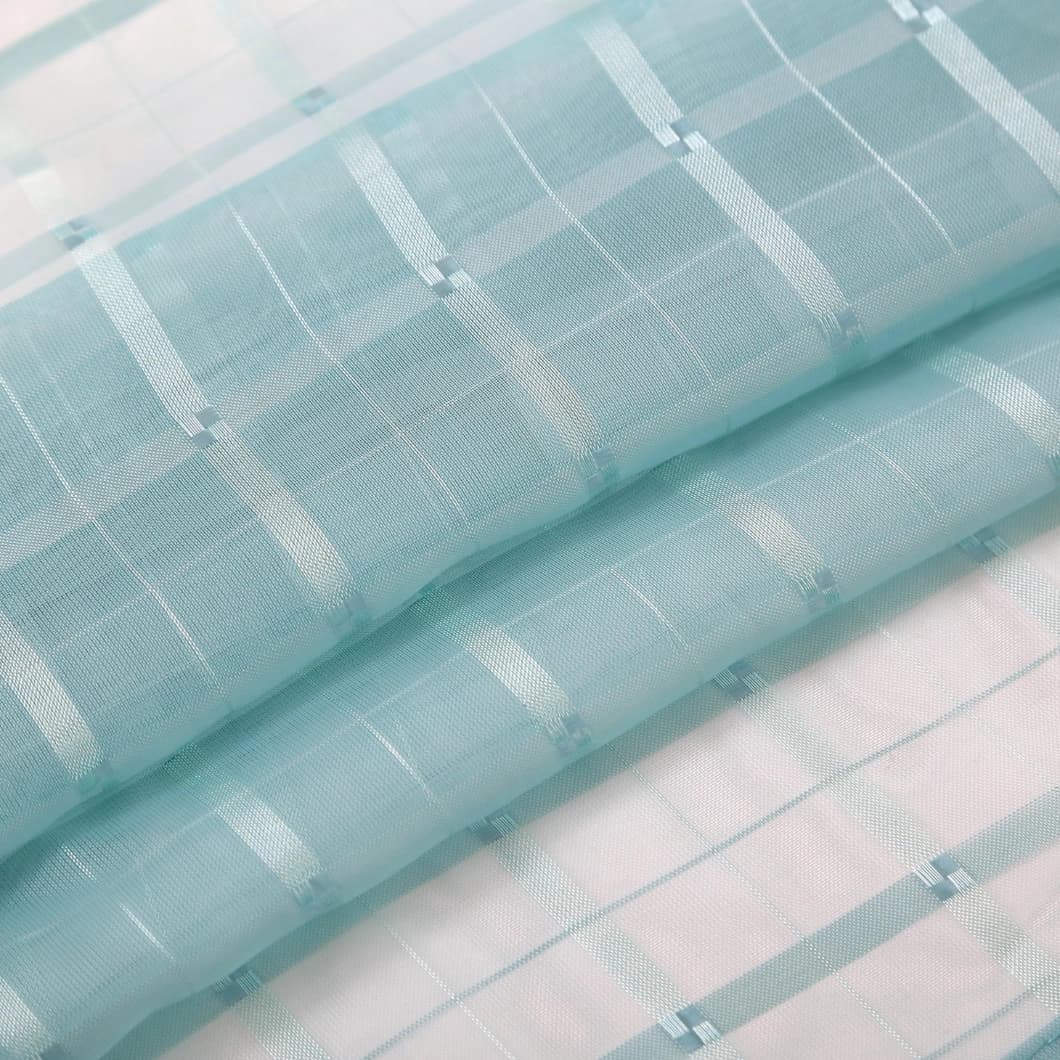 Plaid Voile Rod Pocket Sheer Curtains 52x84 Aqua (4 Panels)