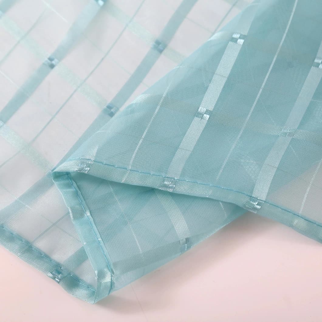 Plaid Voile Rod Pocket Sheer Curtains 52x84 Aqua (4 Panels)