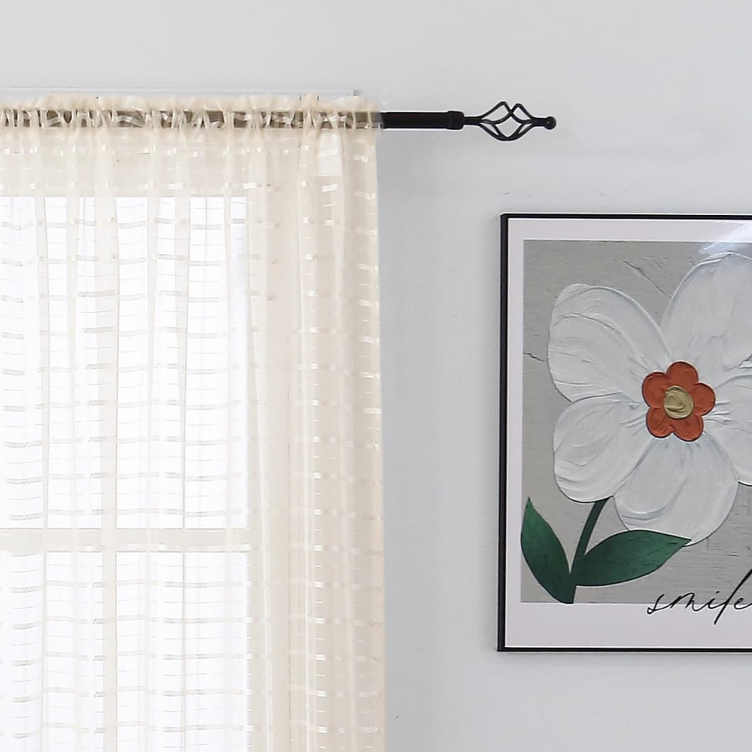 Plaid Voile Sheer Grommet Curtains 52x84 Champagne Beige (4 Panels)