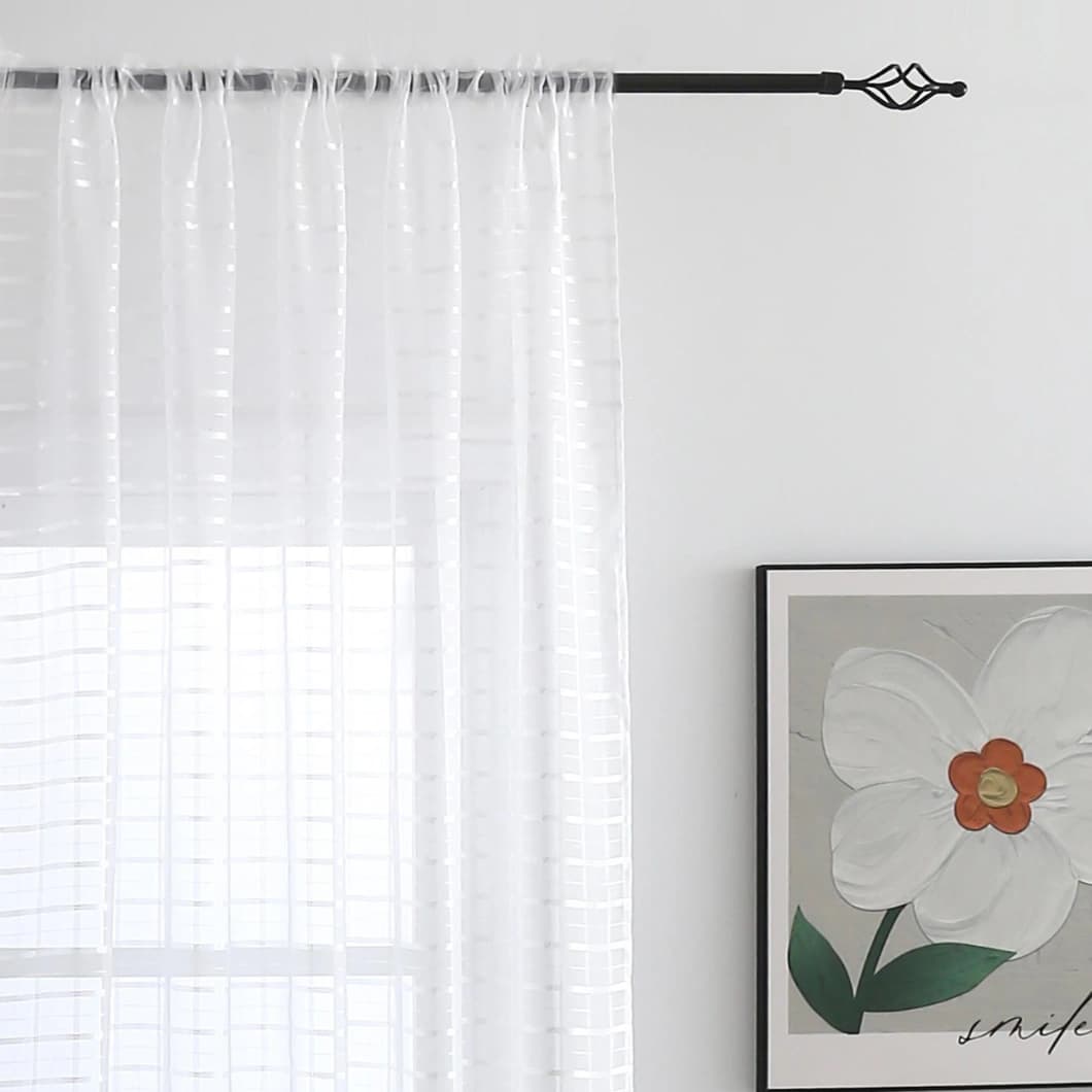 Plaid Voile Rod Pocket Sheer Curtains 52x84 White (4 Panels)