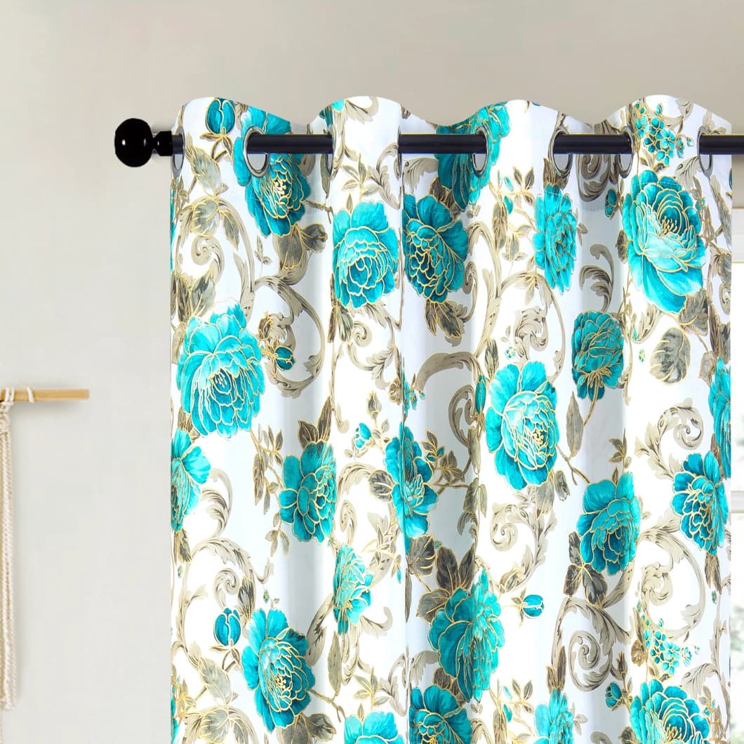 Metallic Printed Blackout Grommet Curtains 52x84 Teal (1 Pair)