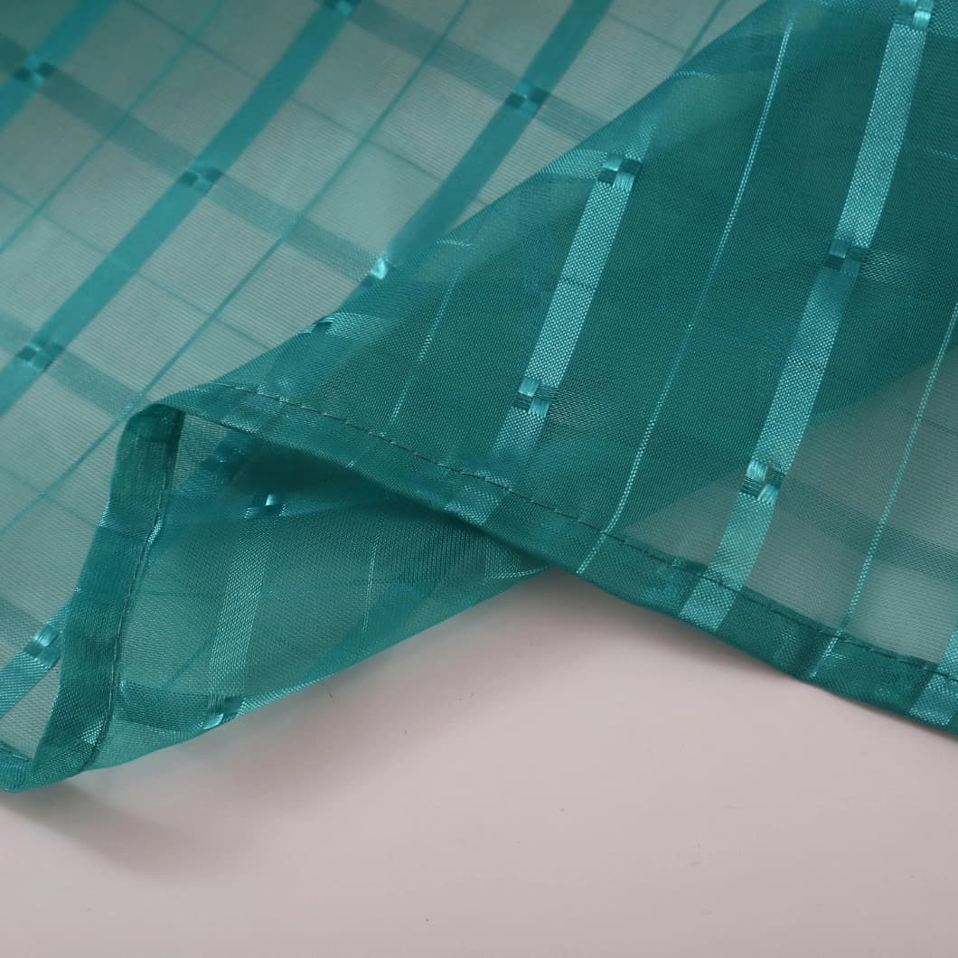 Plaid Voile Rod Pocket Sheer Curtains 52x84 Teal (4 Panels)