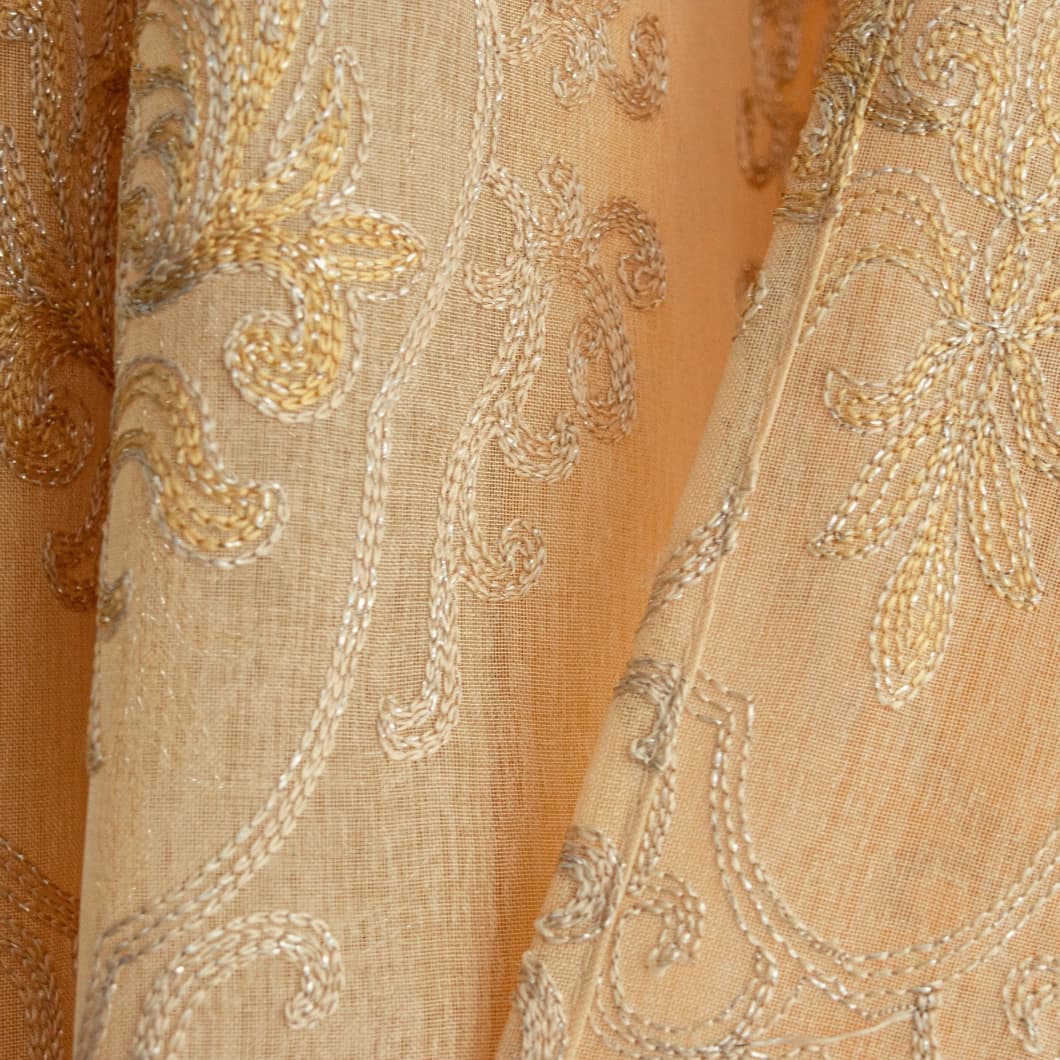 Embroidery Doli Sheer Rod Pocket Curtains 52x84 GOLD 4 Panels