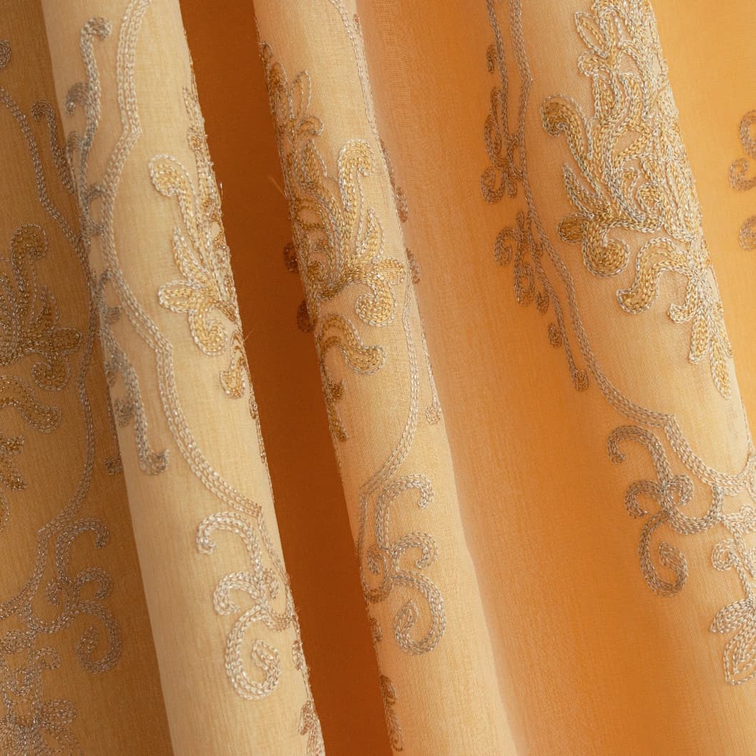Embroidery Doli Sheer Rod Pocket Curtains 52x84 GOLD 4 Panels