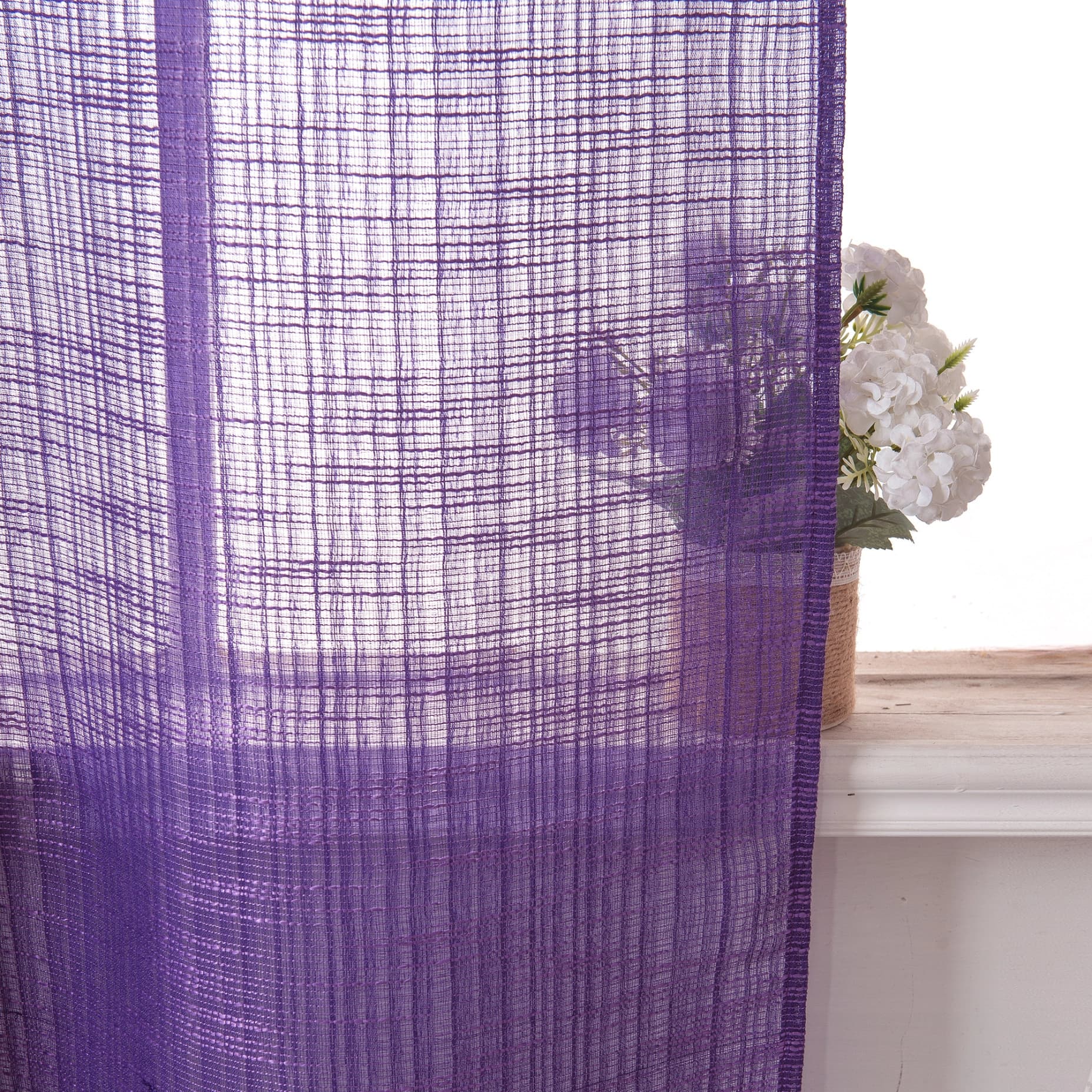 Bohemian Bamboo Gauze Semi Sheer Curtains 52x95 Grommet Violet (1 pair)