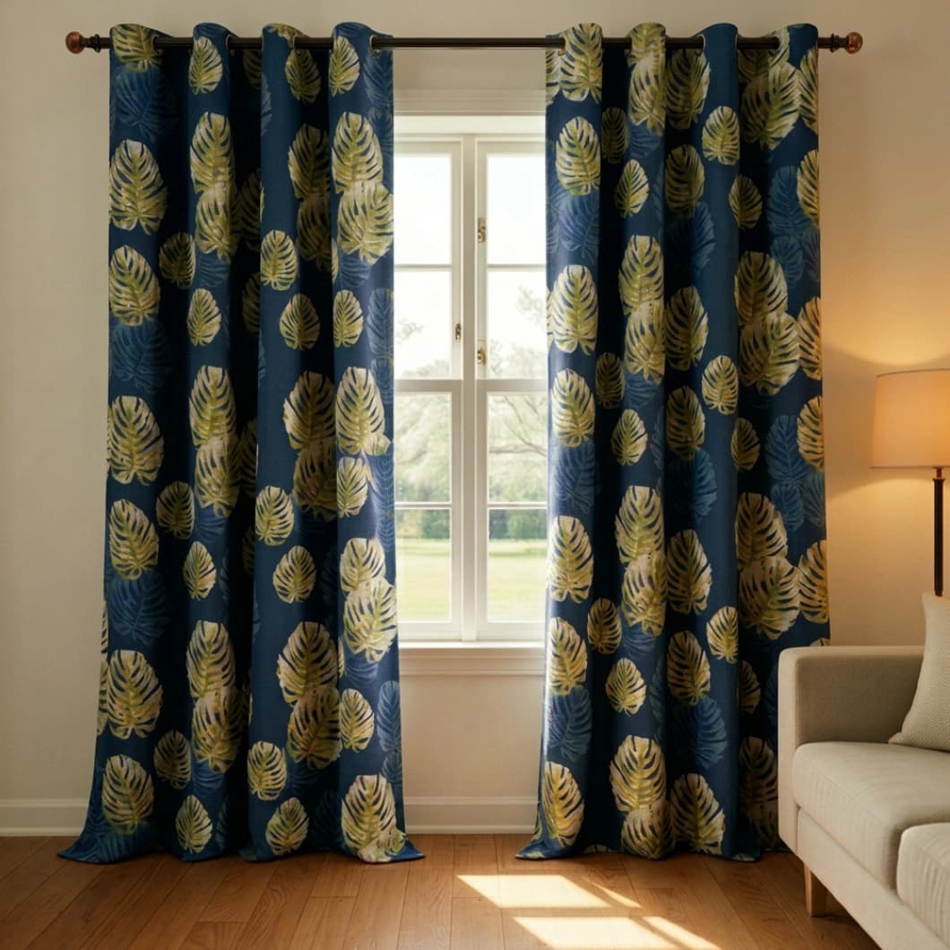 Metallic Printed Blackout Grommet Curtains 52x84 Blue (1 Pair)