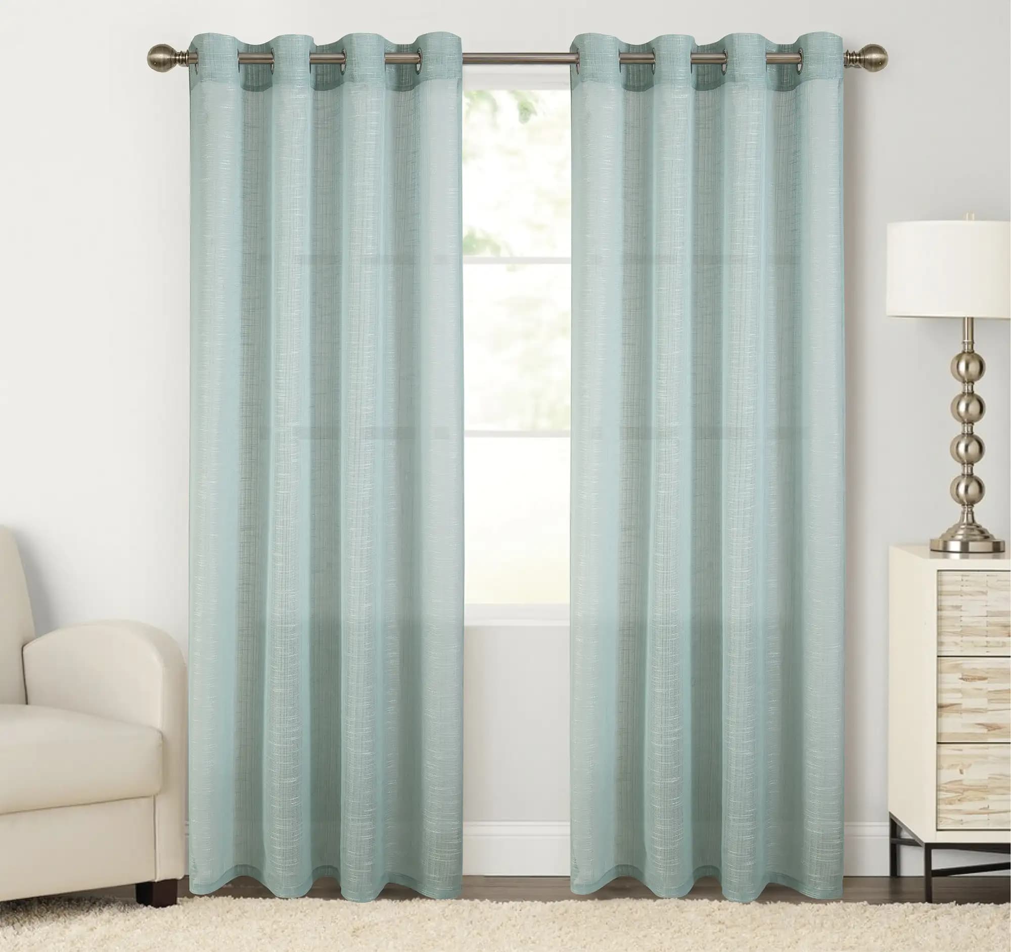 Bohemian Bamboo Gauze Semi Sheer Curtains 52x95 Grommet Mint Green (1 pair)
