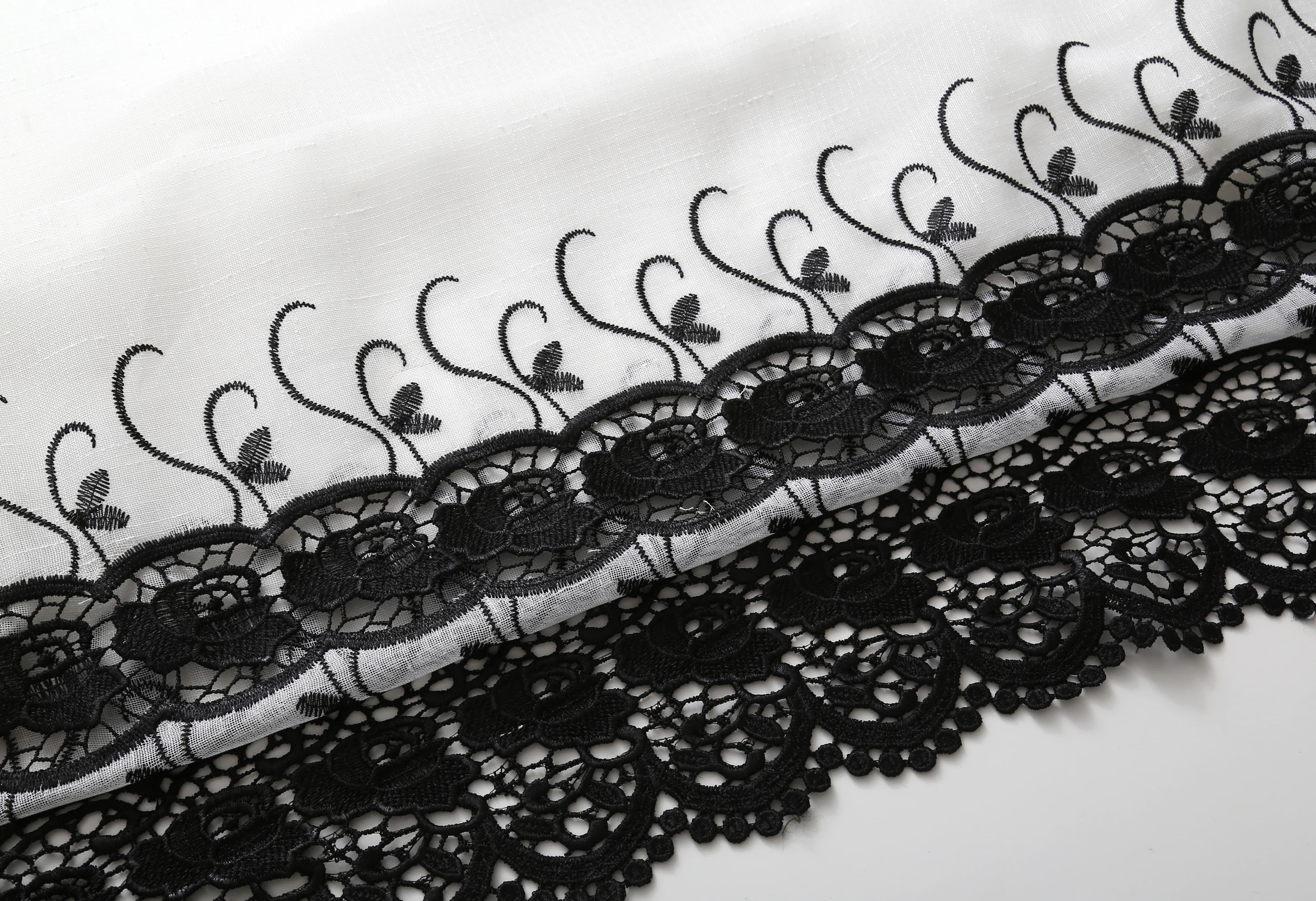 Macrame Embroidery Bohemian Faux Linen Kitchen Curtains 52x60 Grommet Black (1 pair)