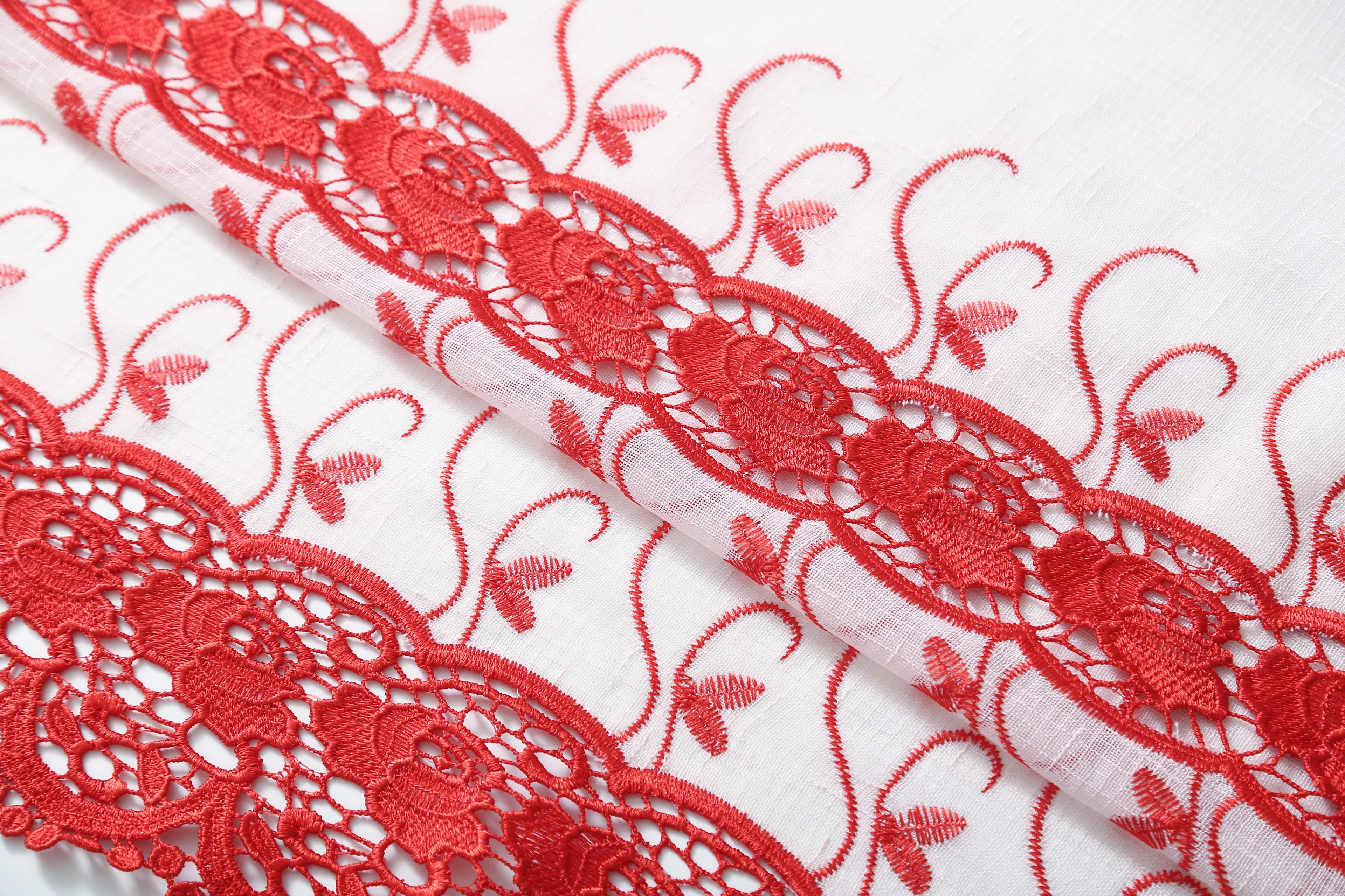 Macrame Embroidery Bohemian Faux Linen Kitchen Curtains 52x60 Grommet Red (1 pair)