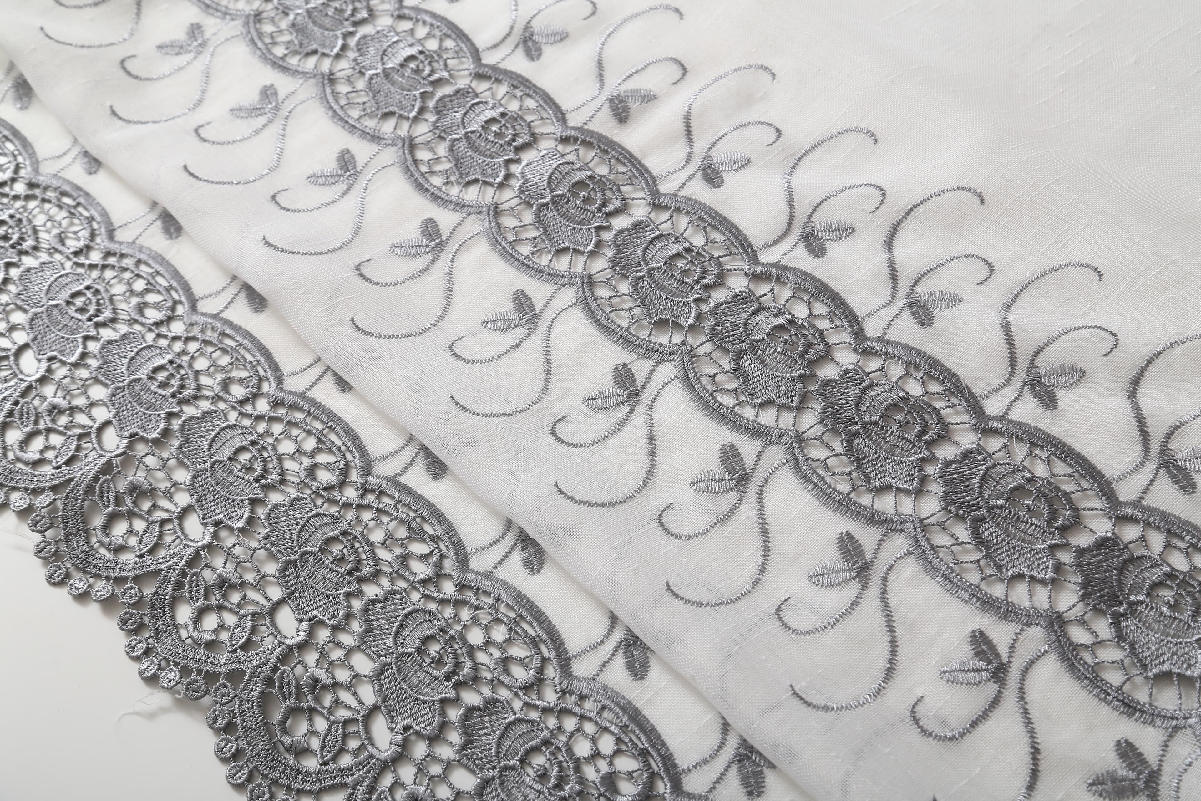 Macrame Embroidery Bohemian Faux Linen Kitchen Curtains 52x60 Grommet Silver (1 pair)