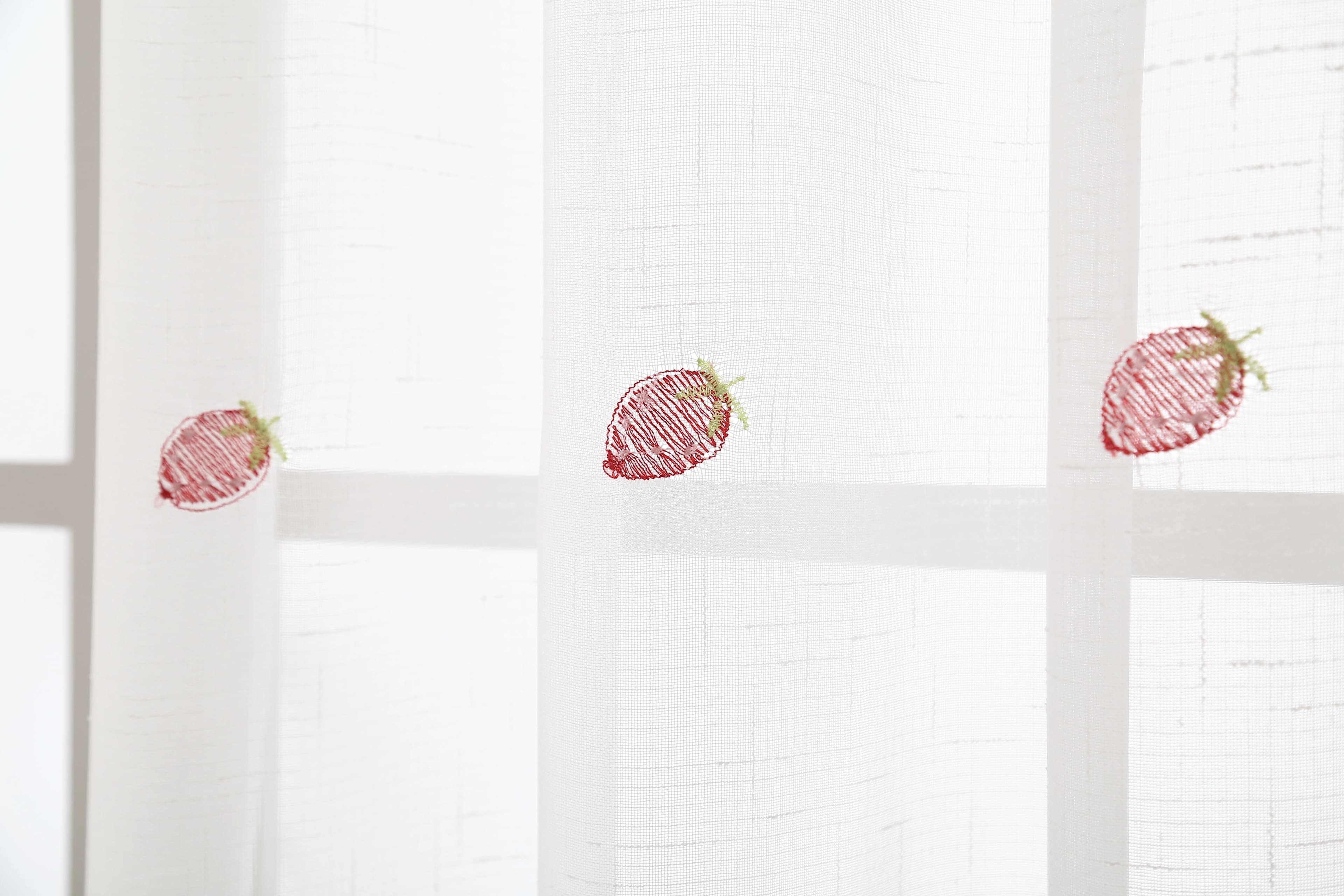 Macrame Embroidery Faux Linen Kitchen Curtains 52x60 Grommet Strawberry (1 pair)