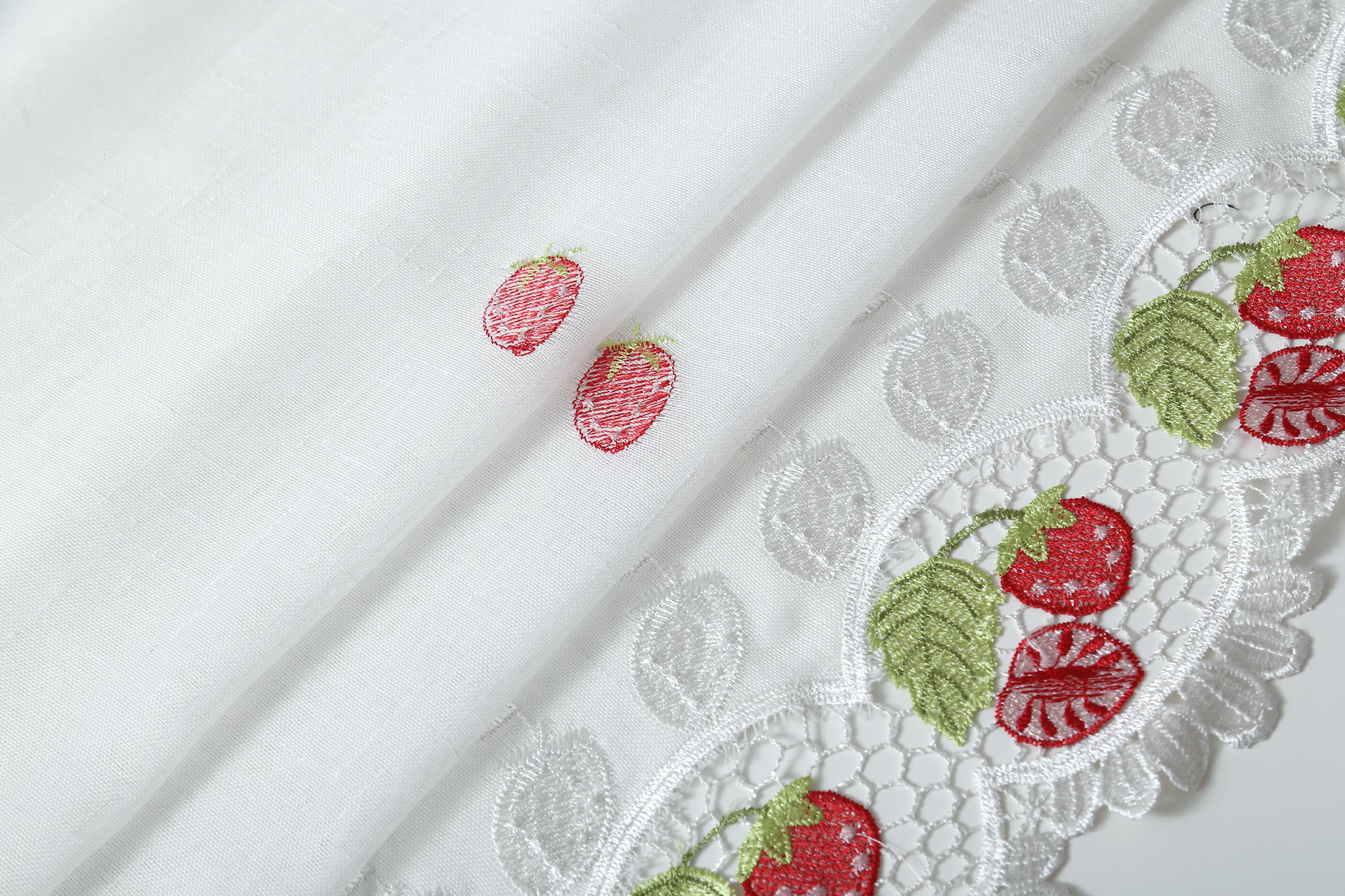 Macrame Embroidery Faux Linen Kitchen Curtains 52x60 Grommet Strawberry (1 pair)