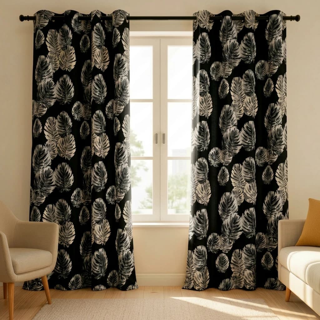 Metallic Printed Blackout Grommet Curtains 52x84 Black (1 Pair)