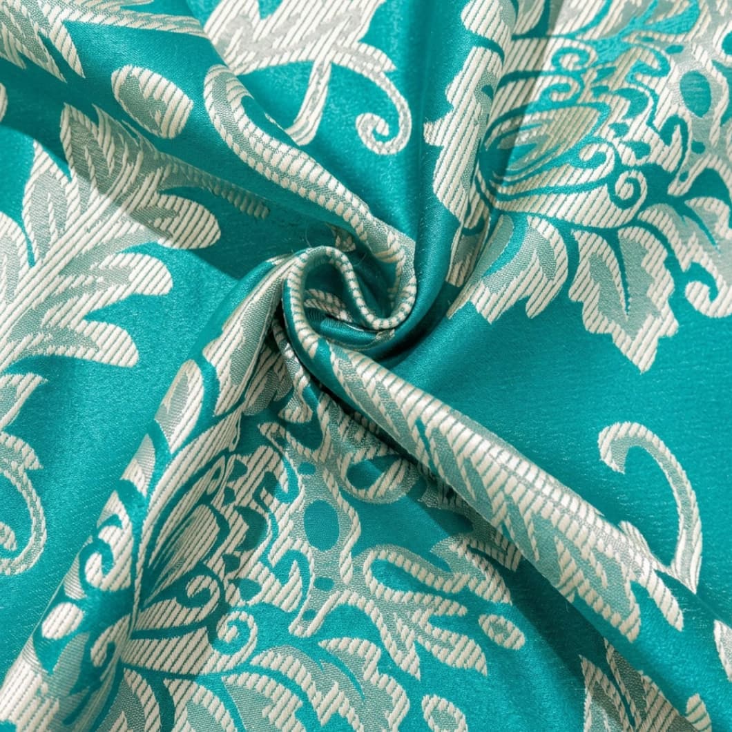 Double Layer Jacquard Blackout Curtains with Waterfall Valance 52x63 Inch – Turquoise (1 Pair)