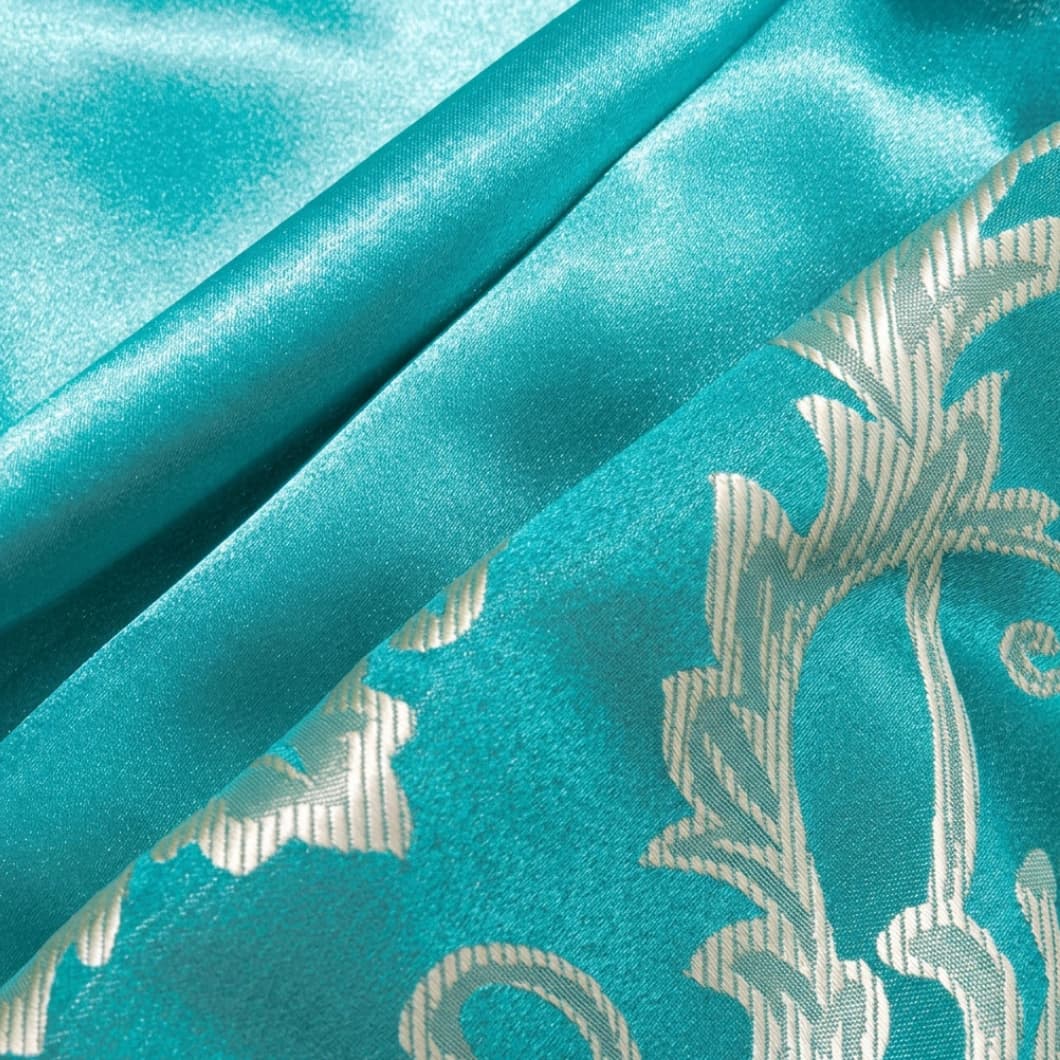Double Layer Jacquard Blackout Curtains with Waterfall Valance 52x63 Inch – Turquoise (1 Pair)