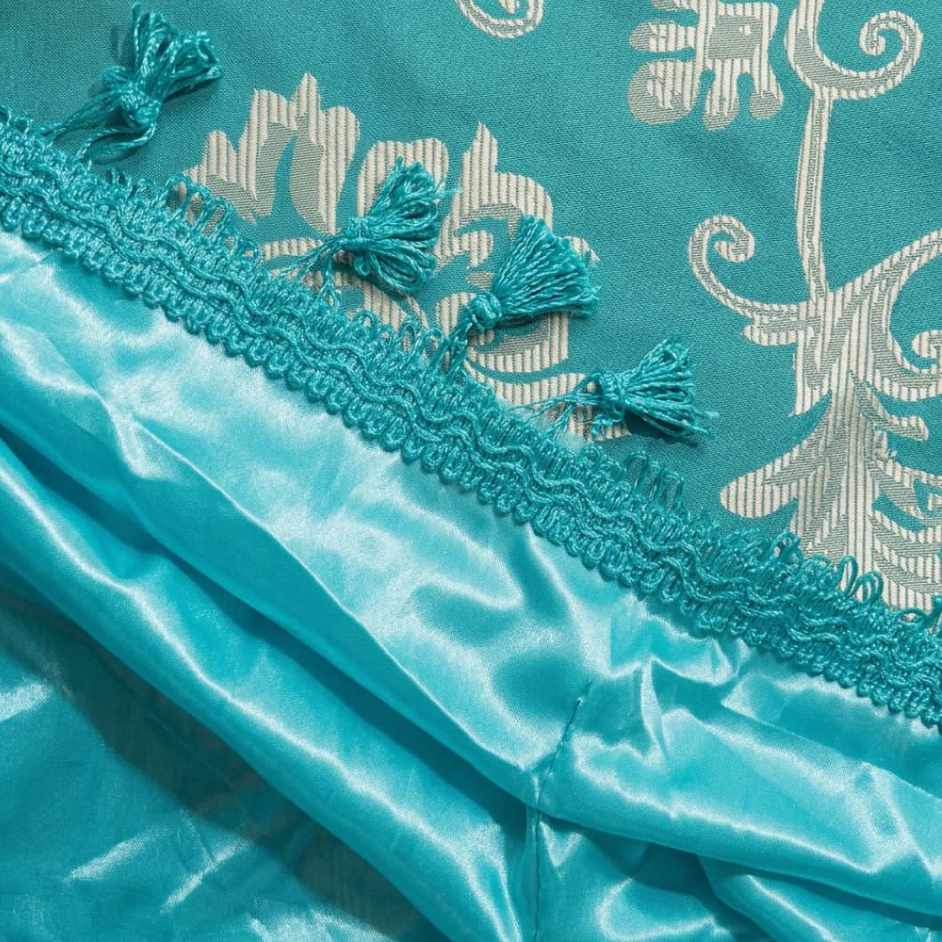 Double Layer Jacquard Blackout Curtains with Waterfall Valance 52x63 Inch – Turquoise (1 Pair)