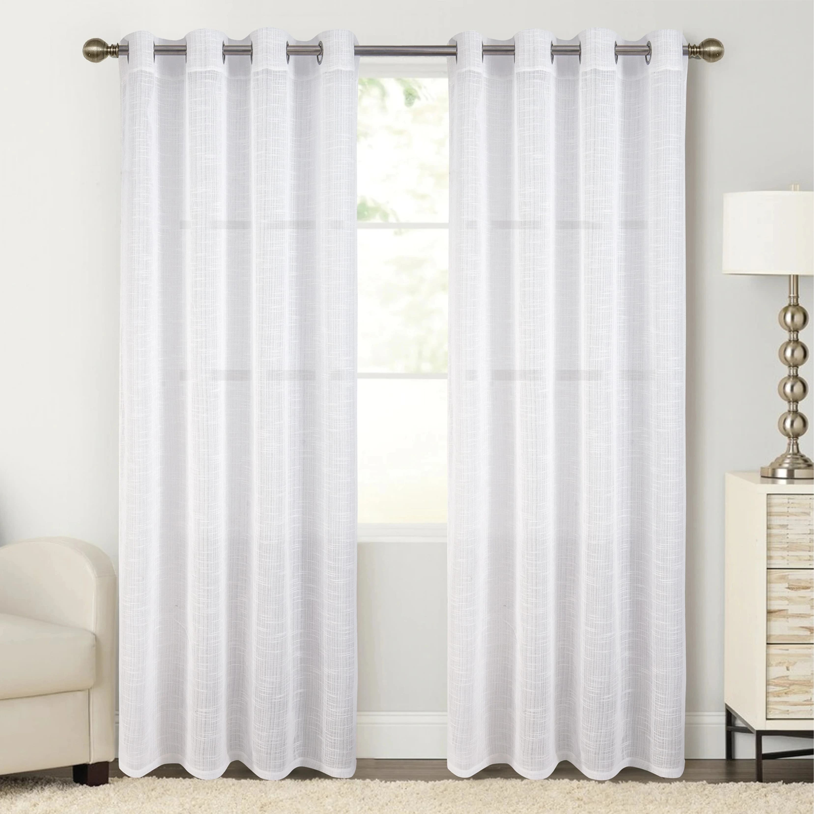 Bohemian Bamboo Gauze Semi Sheer Curtains 52x95 Grommet White (1 pair)